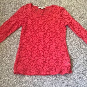 Pink Lace Form Fitting Shirt